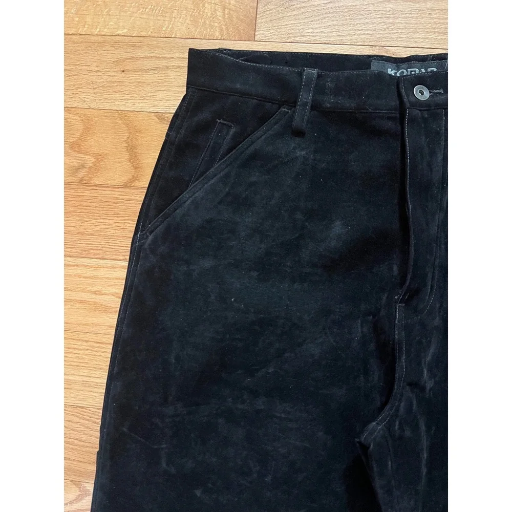 Koman Sportoutwear Mens Black Faux Suede Carpenter Pants Double Knee 36x32